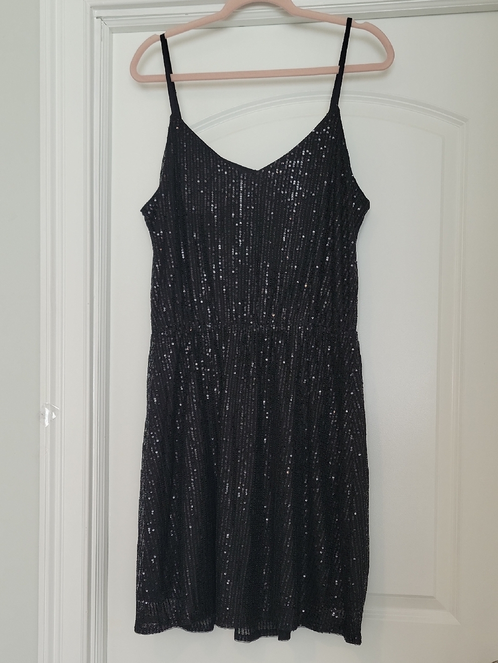 Grace Karin Black Sequin Midi Dress with Spaghetti Straps